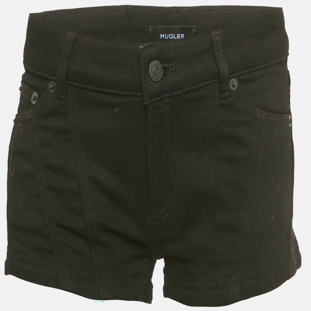 Mugler Black Denim Low Waist Shorts S/waist 29"